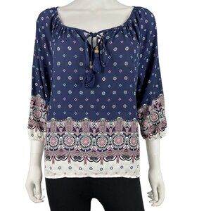 Jolt 3/4 Sleeves Sheer Boho‎ Top Womens Size M (R10381)